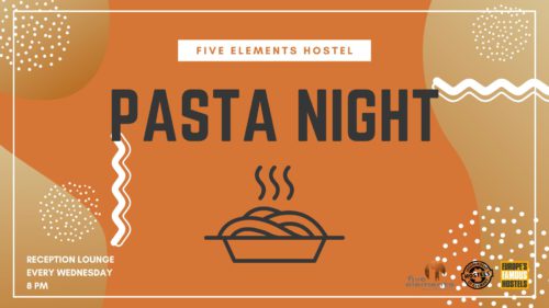 *EVENT IS OPEN TO GUESTS OF FIVE ELEMENTS HOSTEL ONLY*
Carb up every Wednesday evening in our reception lounge for free! We offer up a vegetarian option, and sometimes even [...]