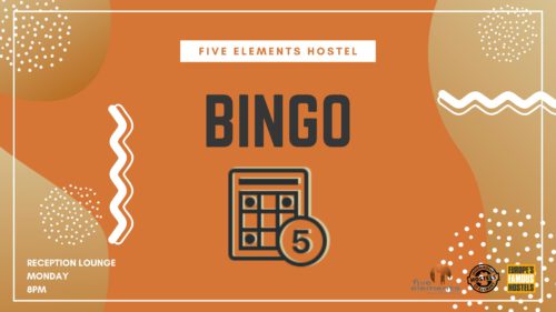 BINGO!
Join us every Monday evening in our reception lounge for a few fun games of bingo! 
This event is free but only open to guests of Five Elements Hostel. [...]